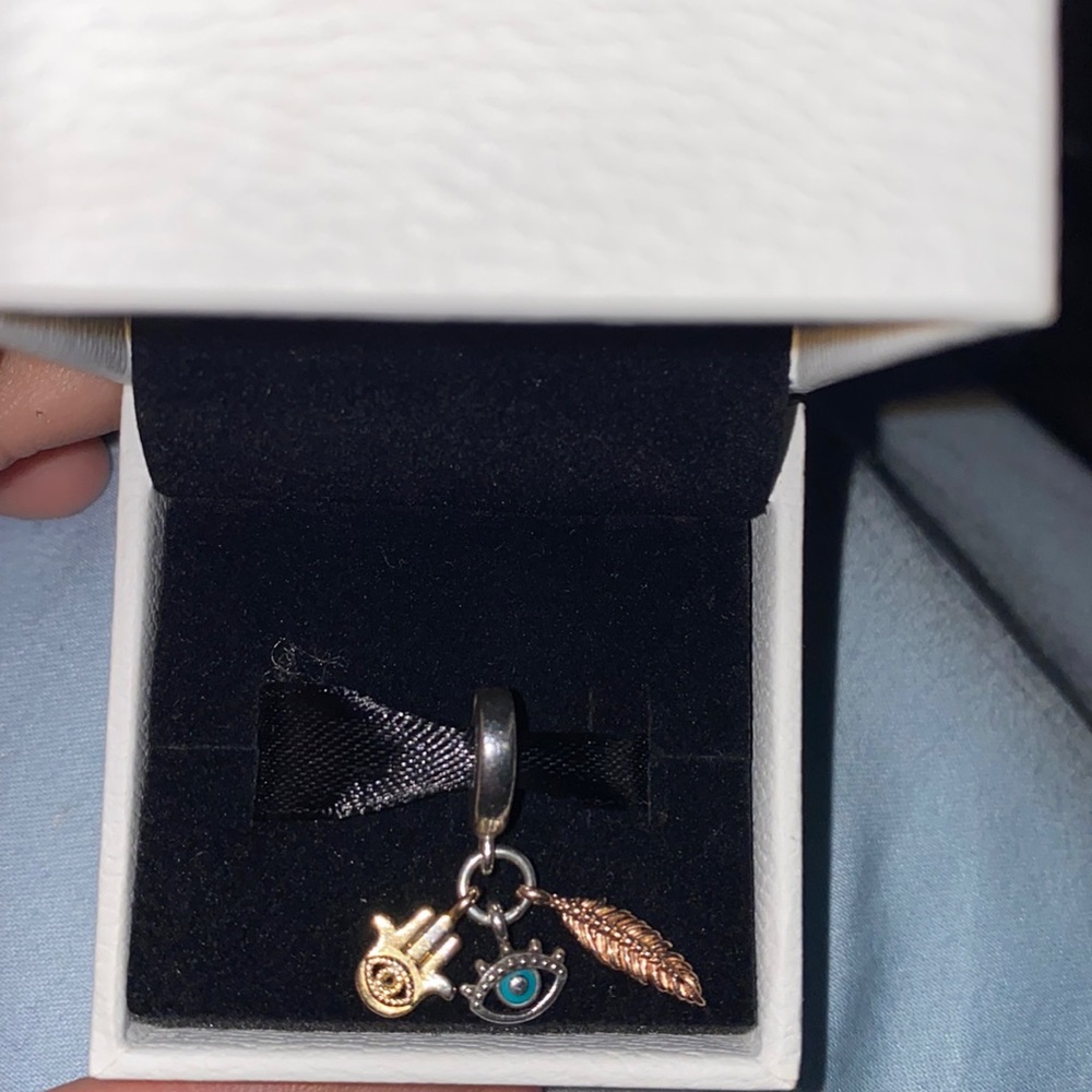 Pandora Charm!! HAMSA, ALL-SEEING EYE & FEATHER SPIRITUALITY DANGLE CHARM